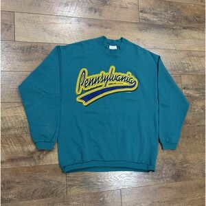 Vintage 80s Pennsylvania Raised Spellout Crewneck Sweatshirt Blue XL Made In USA